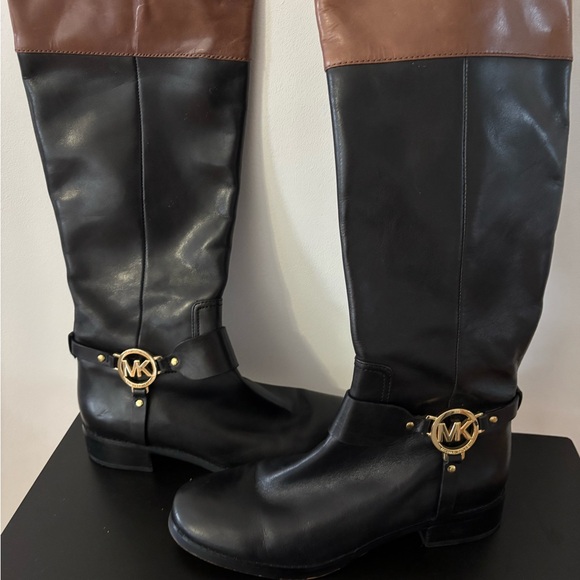 Michael Kors Shoes - Michael Kors Black and Tan Boots with Gold Logo